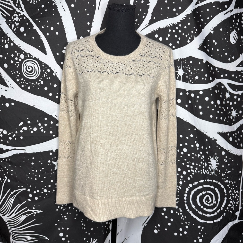 LG Beige Knit Lace Yoke Sweater
